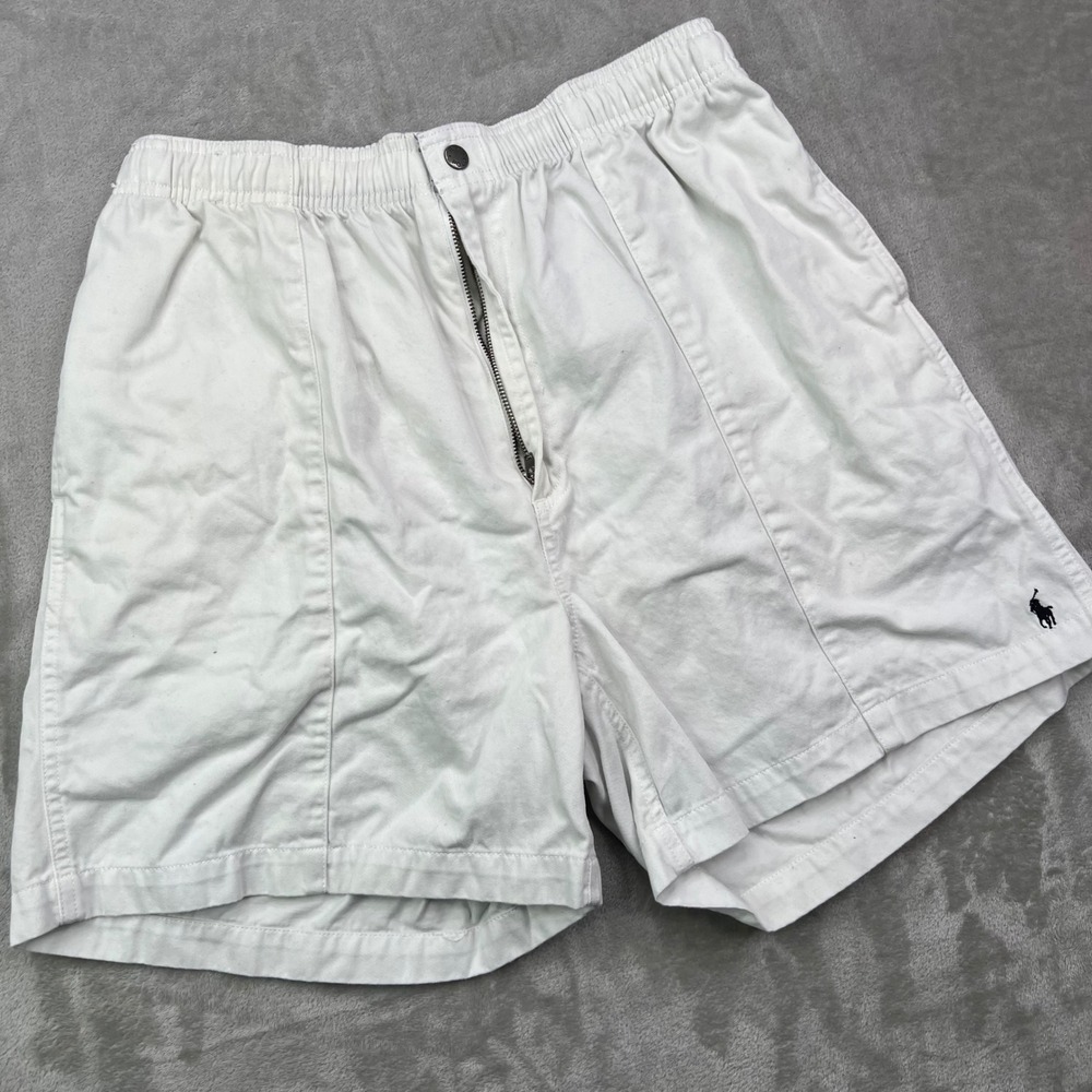 Polo Ralph Lauren Chino Shorts Mens Large White Flap Pockets Elastic Drawstring